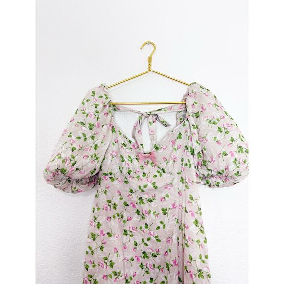 Revolve LPA Hartley Midi Dress Size Medium Floral Puff Sleeve Coquette Feminine - Picture 4 of 14